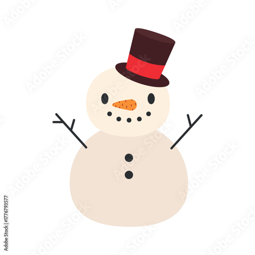 Cute snowman. Christmas design. Isolated background. Flat style vector illustration.