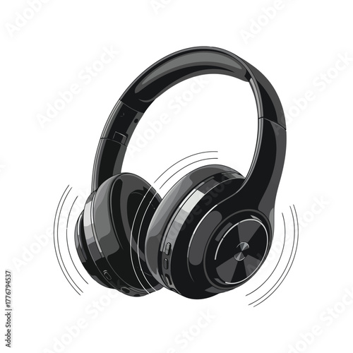 Vector illustration wireless headphones with sound waves