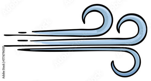 Hand drawn blowing wind icon with swirls in a cartoon doodle style