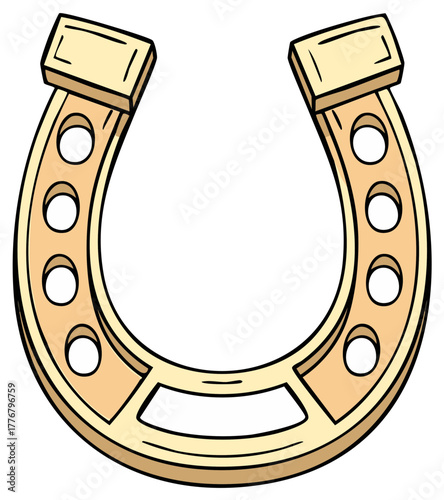 Cartoon Horse Shoe with Yellow Metal Isolated on White Background for Symbol of Luck and Protection