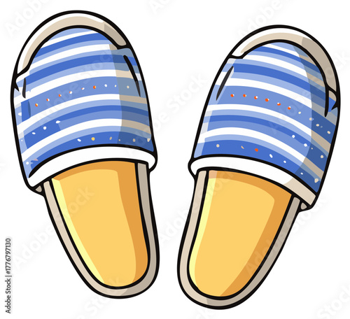 Cozy Blue and White Striped Slippers with Yellow Soles