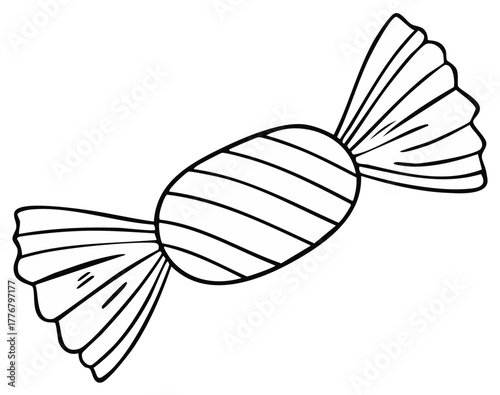 Hand-drawn candy wrapper with striped center isolated on white background