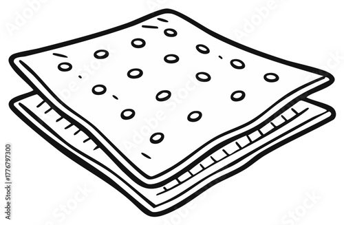 Two stacked saltine crackers in a simple black and white line art cartoon illustration