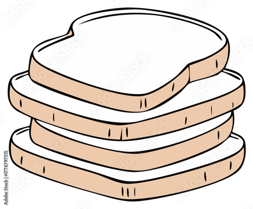 Stack of four slices of white bread with crust and crumb detail in a cartoon style