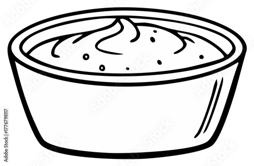 Line art illustration of a condiment cup with creamy dip inside