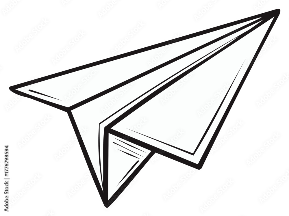Fototapeta premium Black and White Paper Airplane Illustration. Isolated Simple Doodle Style.