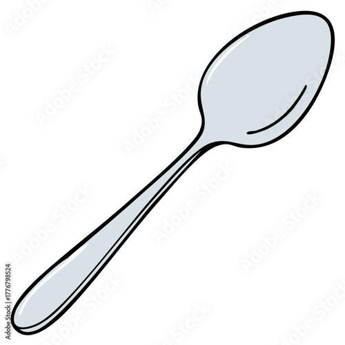 Single grey teaspoon illustration. Kitchen utensil, simple design, spoon drawing for food service, design and menu projects
