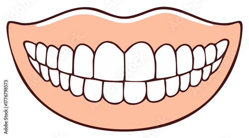 Cartoon smile with healthy white teeth and pink gums dental health illustration