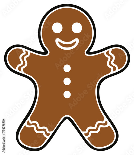 Gingerbread Person Illustration with Brown Body and Decorative Features for Holiday Theme Projects