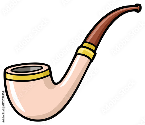 Illustration of a Classic Smoking Pipe with a Curved Stem and Rounded Bowl