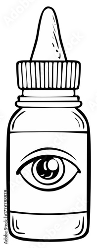 Illustration of an eye drop bottle with a stylized human eye icon for vision care