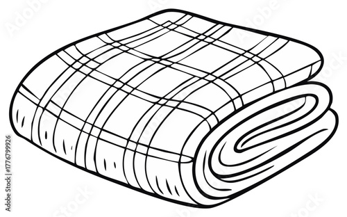 Folded Plaid Blanket Outline, Line Art Design for Textile or Coverings