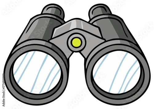 Simple cartoon illustration of grey binoculars for exploration and viewing