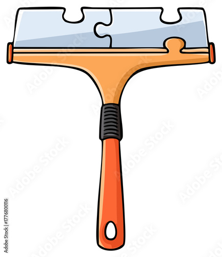 Cartoon Squeegee with Puzzle Pieces on Blade for Cleaning and Solutions