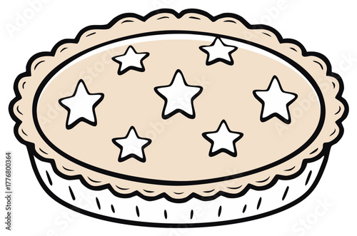 Festive baked pie with star decorations on the top crust cartoon vector illustration