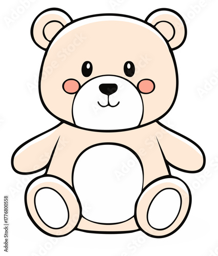 Cute cartoon teddy bear plush toy with rosy cheeks and friendly expression