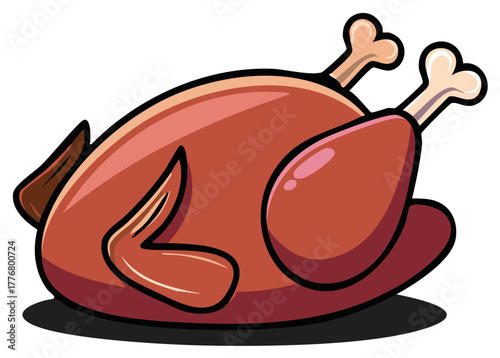 Cartoon illustration of a whole roasted turkey for a holiday feast