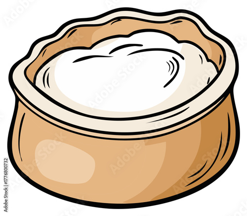 A bag overflowing with white powdery substance artistic illustration