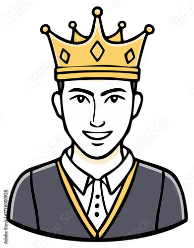 Smiling Man Wearing a Golden Crown and Formal Attire Illustration
