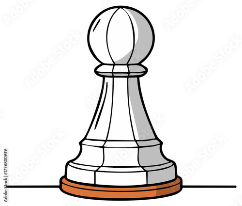A single white chess pawn piece, a strategic game on a white background, cartoonish artistic illustration.