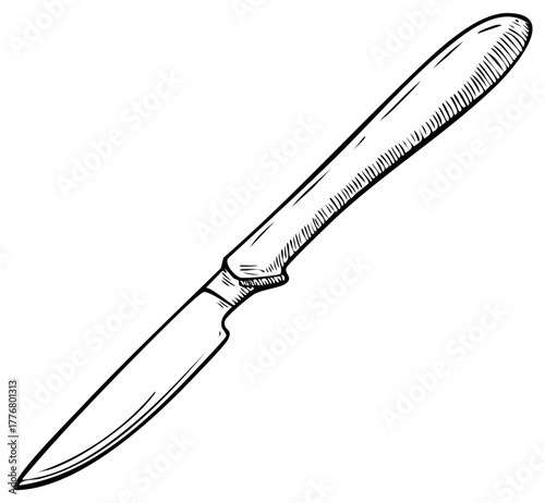 Sketch of butter knife in black and white for design projects, illustration, recipe blogs or culinary education