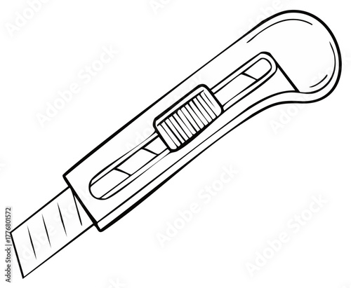 Black and white line art illustration of a utility knife with an extended blade