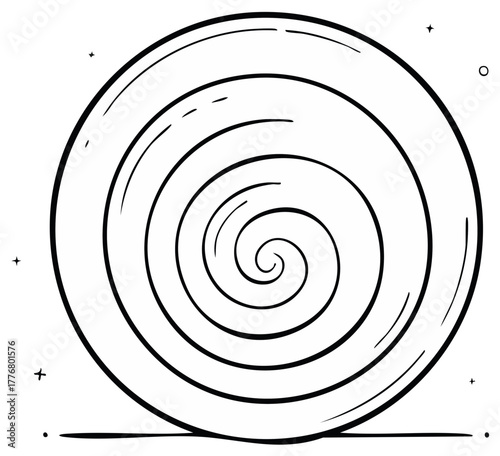 Whimsical Black and White Snail Shell: Hand-Drawn Lines and Spiral for Creative Illustration
