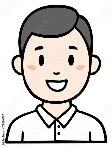 Happy smiling young man character bust portrait. Simple flat vector illustration.