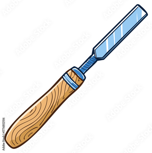 Cartoon Illustration of a Woodworking Chisel, Isolated, Wooden Handle