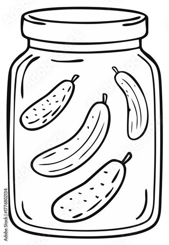 Pickles in a Glass Jar Outline Illustration