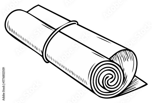 Classic Hand Drawn Rolled Paper Scroll Tied Securely Outline Art Illustration