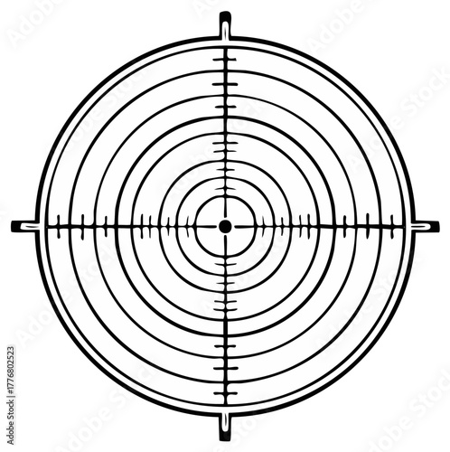 Black and white bullseye target with concentric circles and crosshairs illustrating focus and aiming for a goal