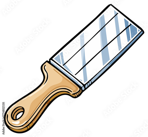 Cartoon glass cleaning tool with handle, flat design for graphics and illustration