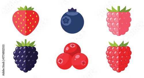 Colorful collection of fresh berries in modern flat style