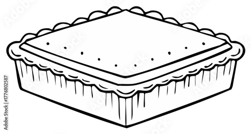 Hand drawn illustration of a square pie with a scalloped crust