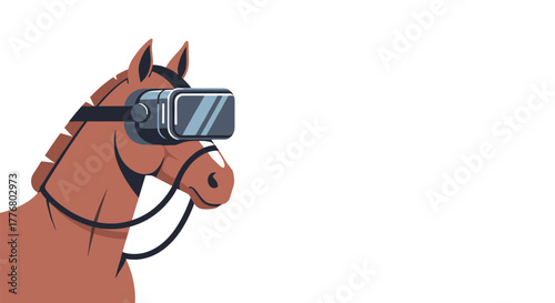Horse wearing virtual reality headset: futuristic tech concept
