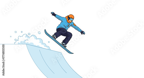 Dynamic snowboarder in action on snowy halfpipe