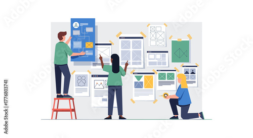 Creative team designing wireframes in collaborative workspace