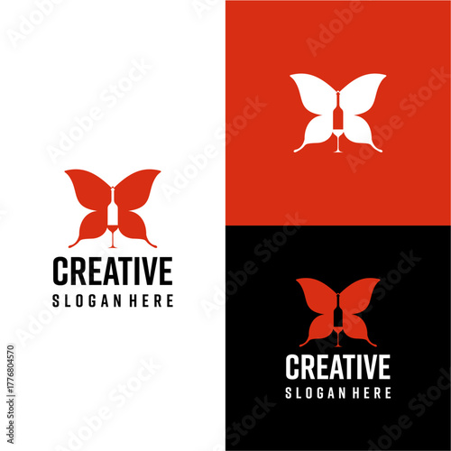 butterfly logo combined with a bottle