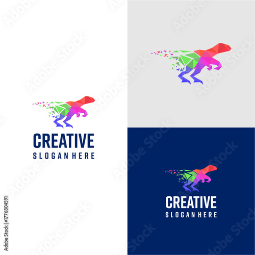 Modern technology logo combined with dinosaur elements symbolizes great power