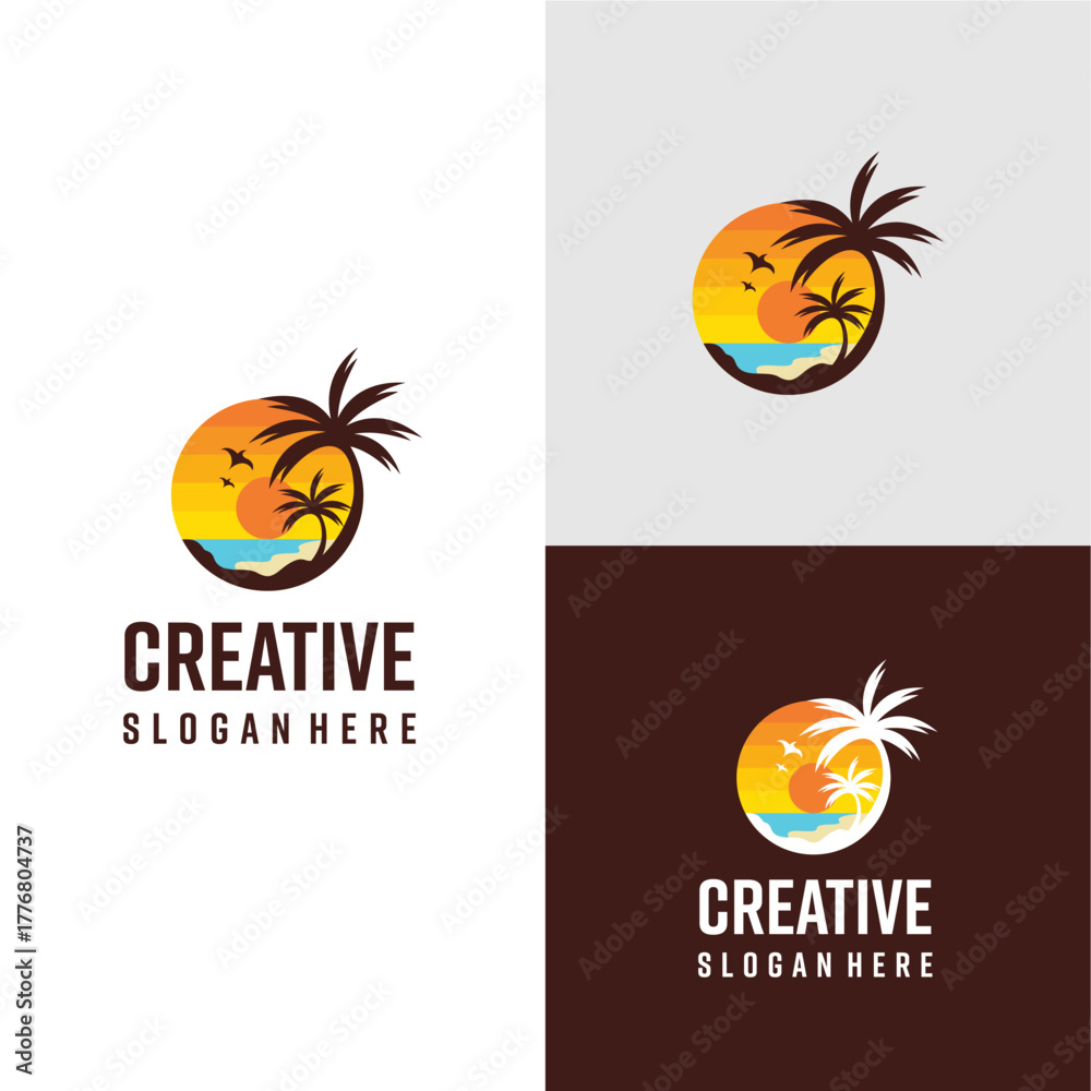 Naklejka premium twilight logo with sea and coconut tree elements