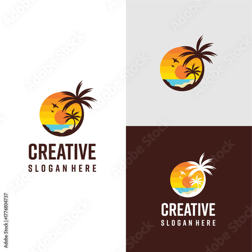 twilight logo with sea and coconut tree elements