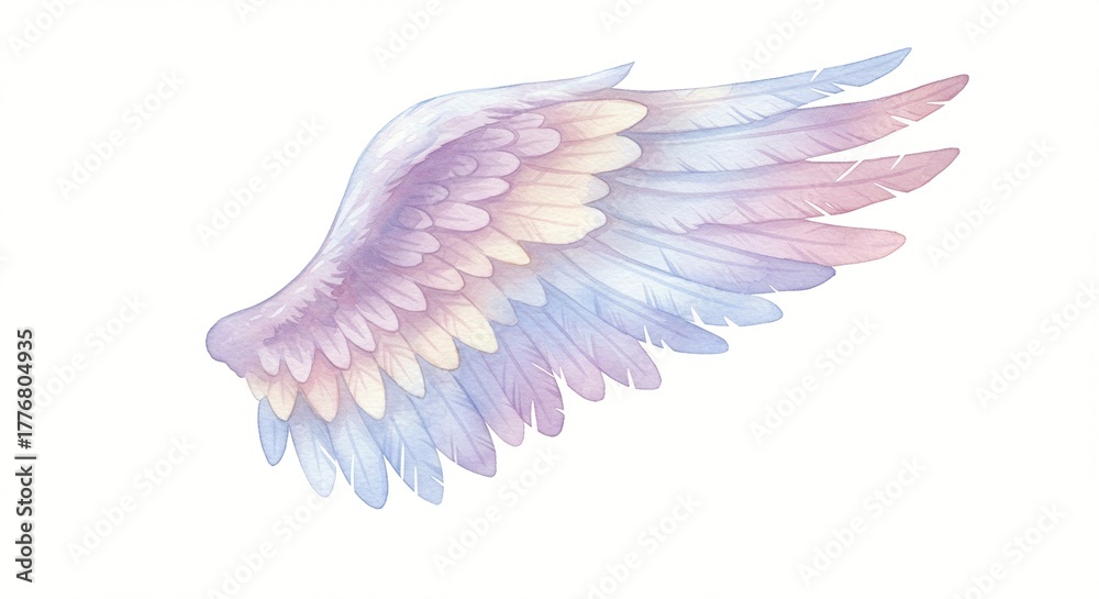 Fototapeta premium A delicately illustrated wing, adorned with soft pastel hues, evokes a sense of ethereal grace.