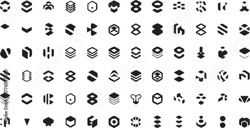 Hexagon and Layered Corporate Identity Icons for Modern Technology Branding
