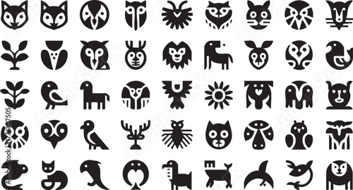 Monochrome Wild Life Emblems Pack | Modern Geometric Mascot Icons