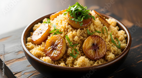 Brazilian farofa with caramelized banana and herbs.