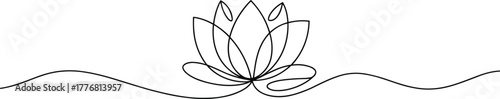Black outline lotus flower on white background black and white