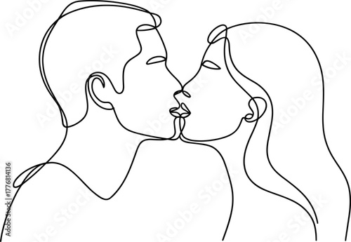 Couple kissing continuous line drawing love romance