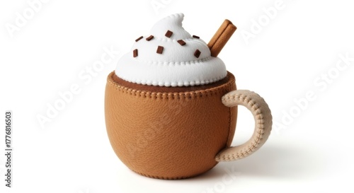 Felt Mug of Hot Chocolate photo on a solid white background, holiday christmas graphic, Craft