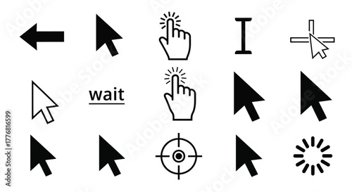 Collection of diverse computer cursor icons for digital interaction and navigation